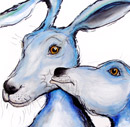 blue hares kissing,