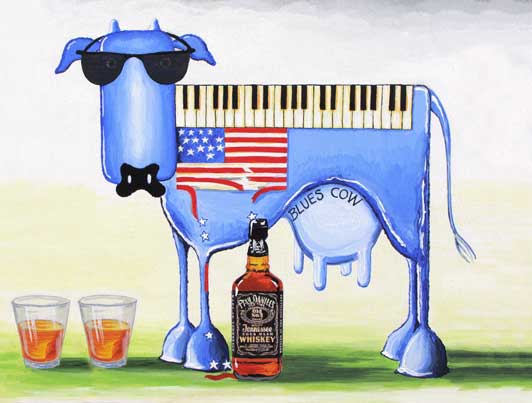 American blues cow, blues, USA cow, JD, Jack Daniels, Bourbon, whisky.