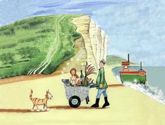 'catch of the day'v. painting with westbay, bridport background