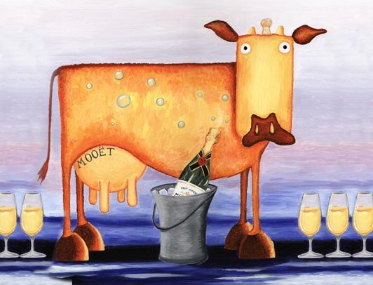 orange cow, champagne cow, cow art, square cow, 