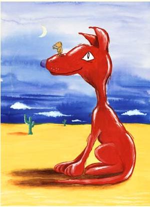 'a hamster points at the moon on red jelly dog' by al hayball