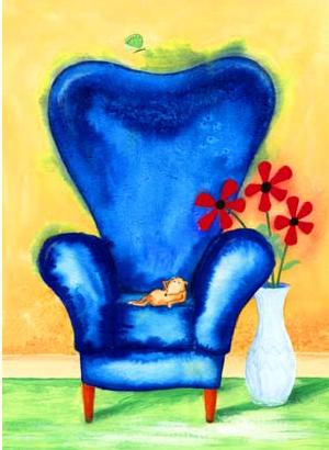 'reclining hamster in blue chair' by al hayball