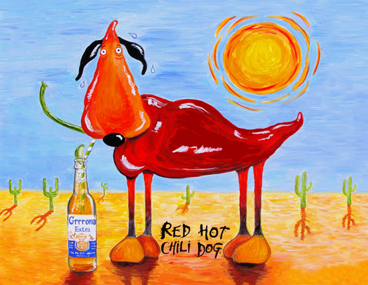 red hot chili dog, hot dog, Grrrona extra, Corona Extra, Mexican beer,