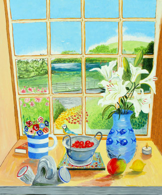 kitchen view, Bickham house, Kenn, Devon,