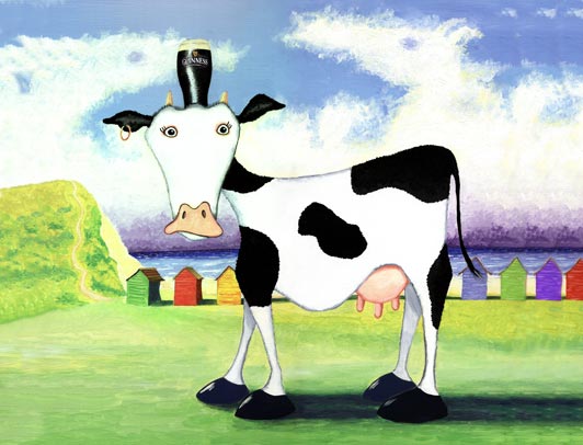 cow caricature, stot cow, guiness cow,